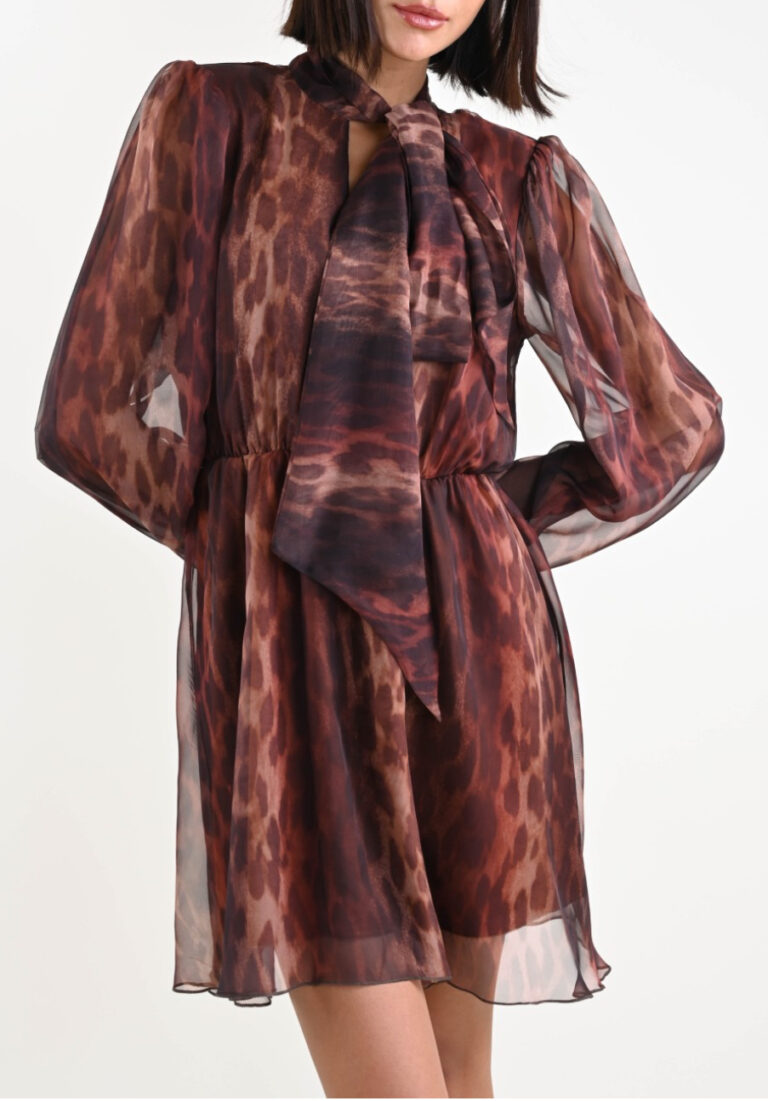 abito corto myastreet  leopardato con fiocco al collo