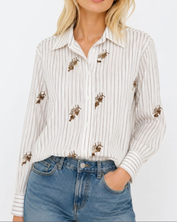 CAMICIA GESSATA CON PAILLETTES RICAMATE